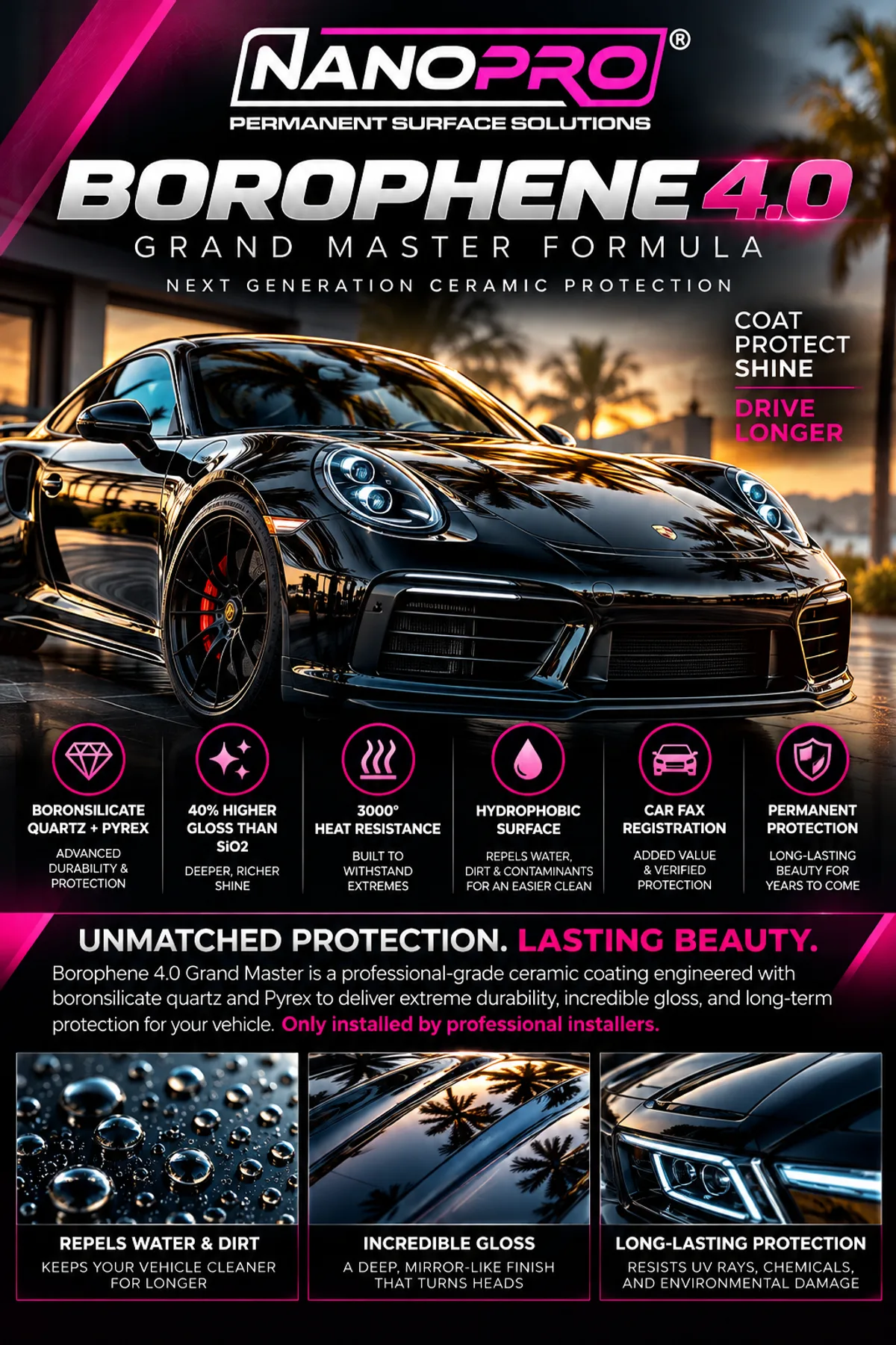NanoPro Borophene 4.0 Grand Master ceramic coating, professional grade protection (image: NanoPro)