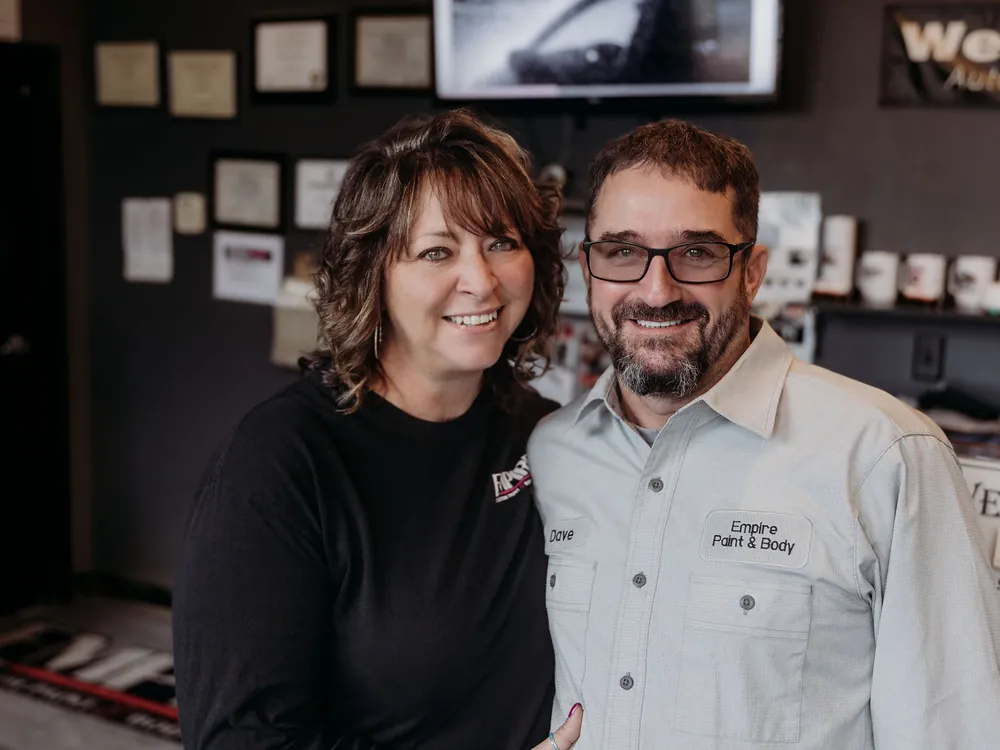 Dave and Heather Nauseef at the front counter of the shop