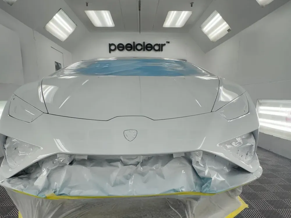 A car masked up in a spray booth ready for PeelClear (photo: PeelClear)